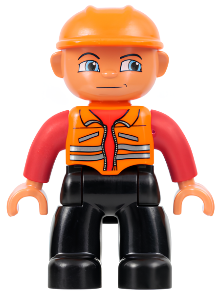 Минифигурка Lego Duplo Figure Lego Ville, Male, Black Legs, Orange Vest, Orange Construction Helmet 47394pb001 U